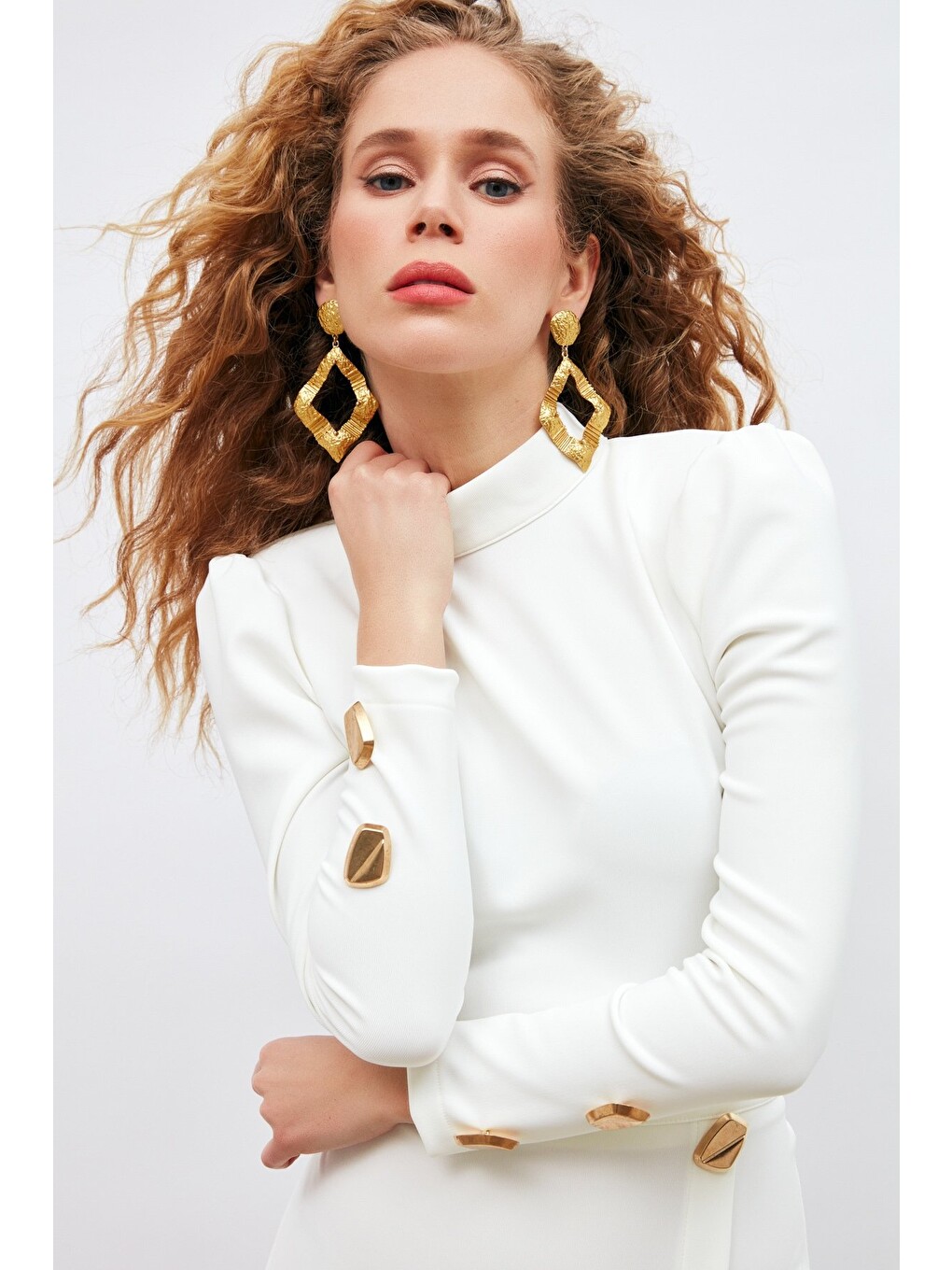 Düğme Detaylı Crop Bluz - Ekru