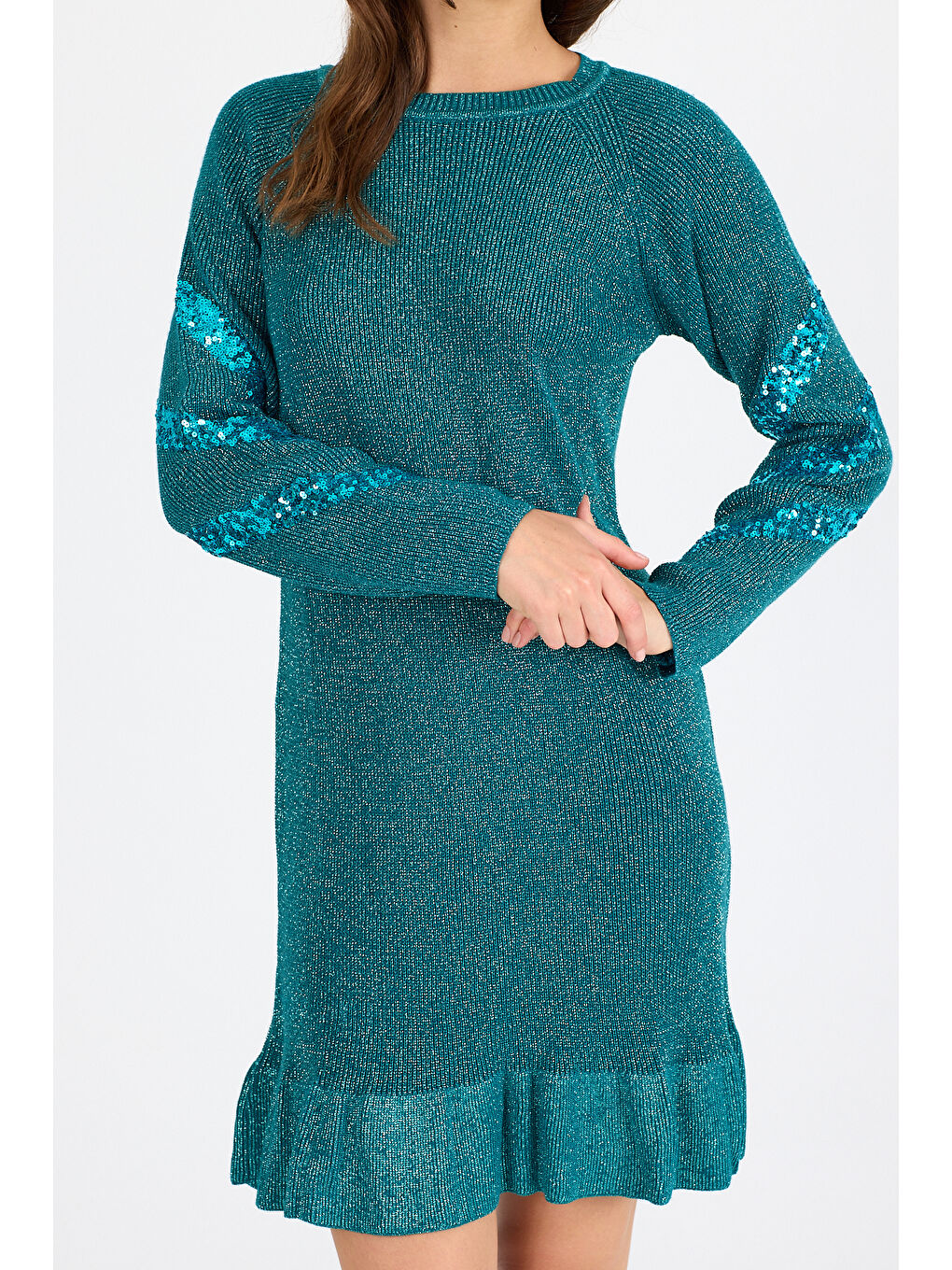 Petrol Kadın Bisiklet Yaka Sim Garnili Pul İşlemeli Eibise 3143 (Standart Beden s-m-l-xl Beden Uyumludur)-1