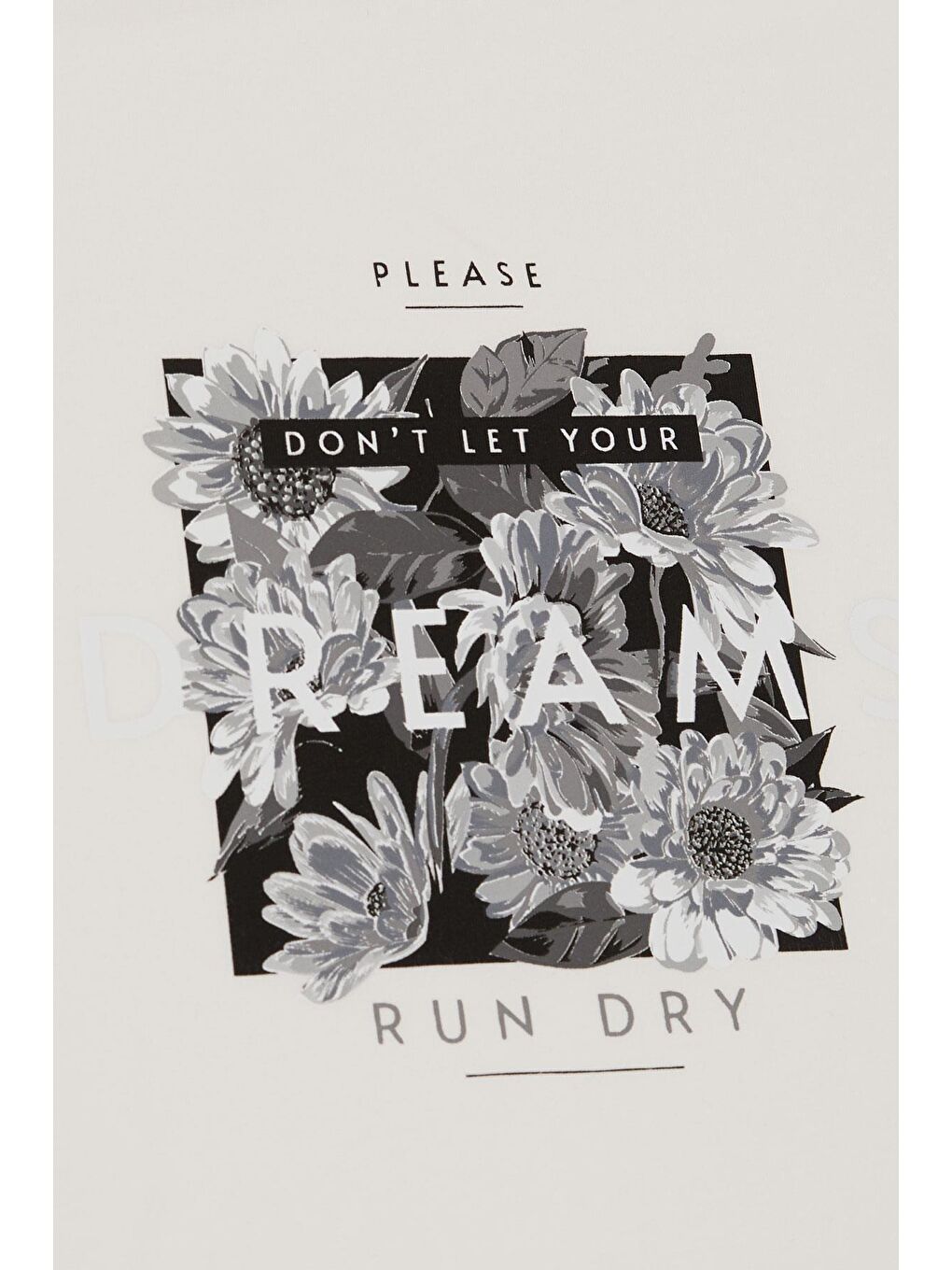 Kız Çocuk Tişört Kemer Boy Çiçek & Yazı Baskılı Ekru (7-12 Yaş)-3