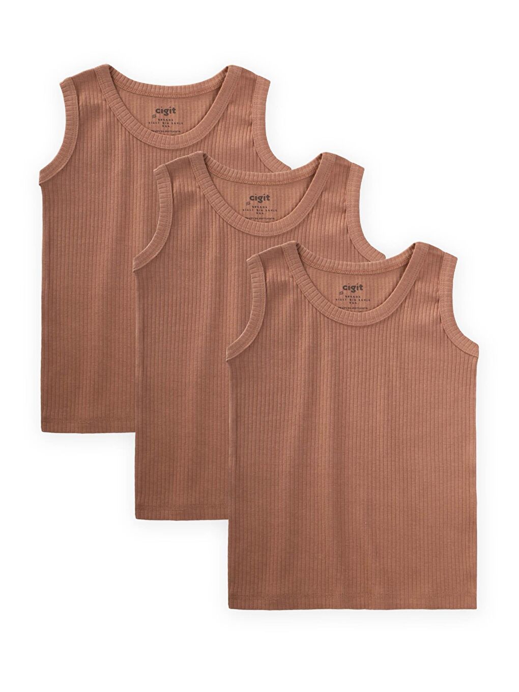 Beyaz Üçlü Fitilli Geniş Askılı Atlet 2-9 Yaş Kahve