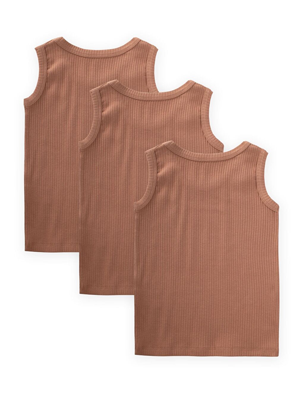 Beyaz Üçlü Fitilli Geniş Askılı Atlet 2-9 Yaş Kahve-1