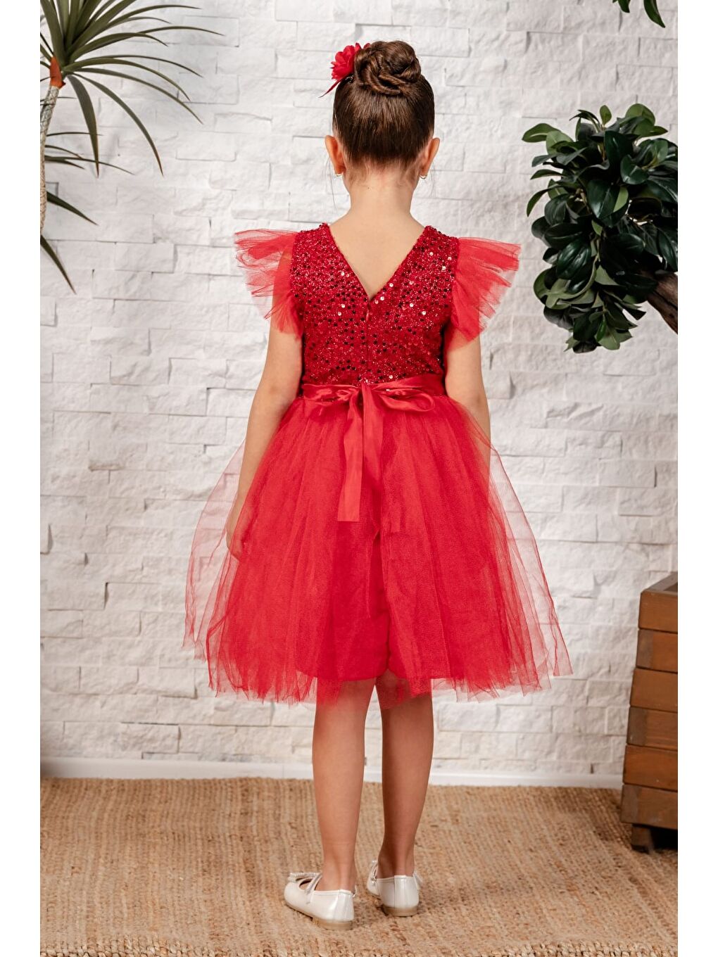Kırmızı Tüllü Kız Çocuk KPL Elbise MNK0526-9