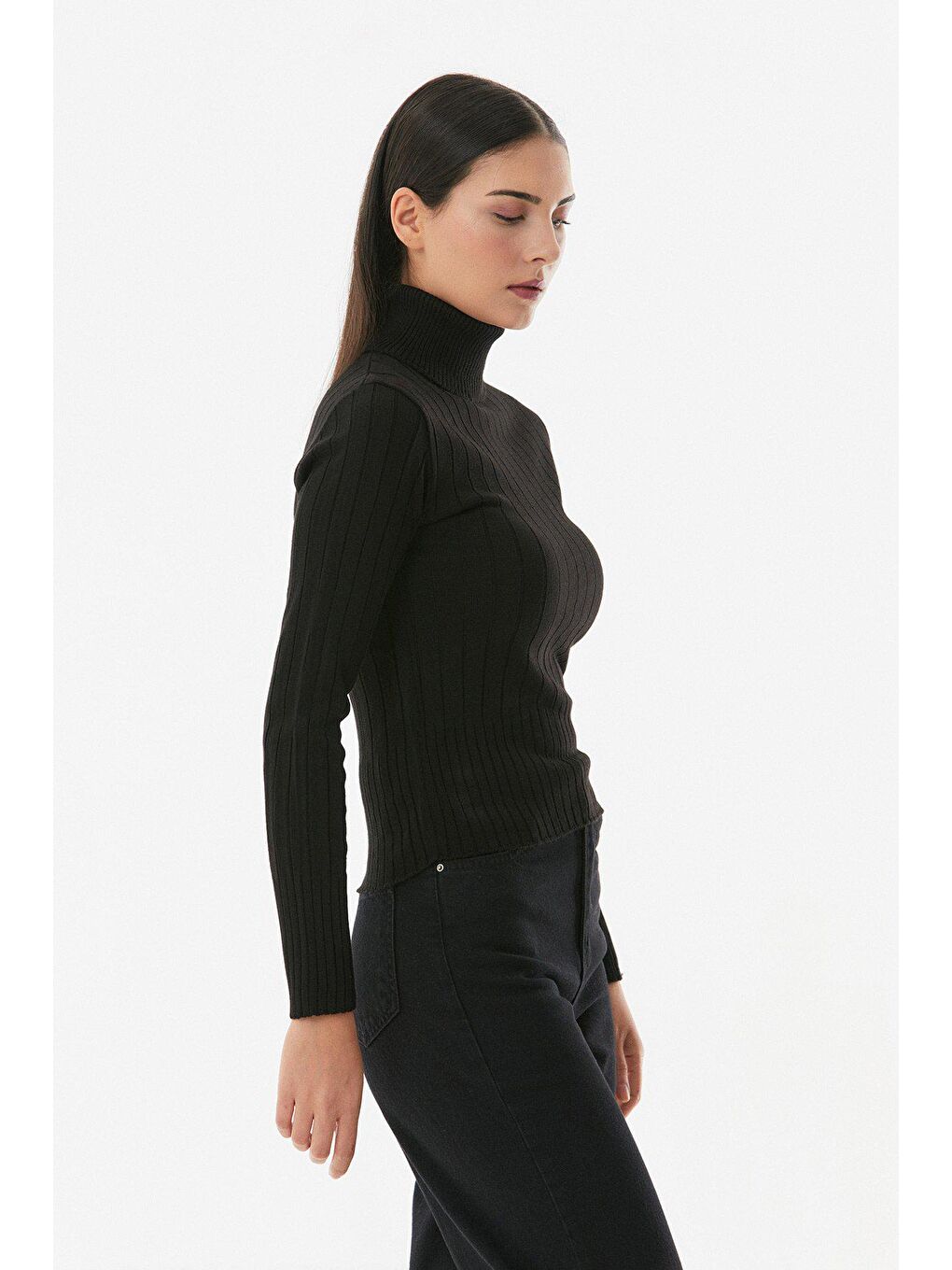 Siyah Balıkçı Yaka Triko Kazak-3