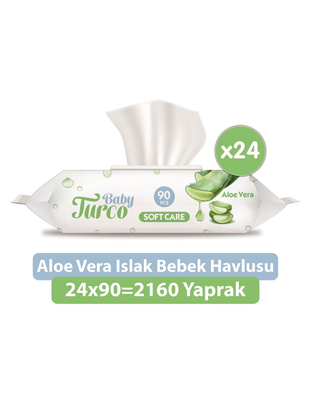 Baby Turco Softcare Aloe Vera Islak Bebek Havlusu 24x90 Yaprak