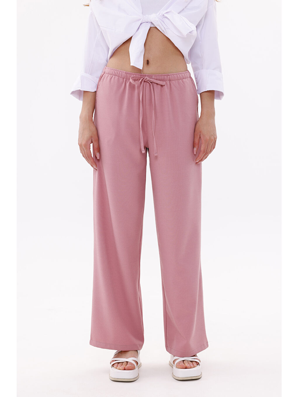 Pembe Kadın Pantolon Geniş Paça Pamuklu Viskon Cepli Pantolon Beli Lastikli GENİŞPAÇA-PANTOLON-1