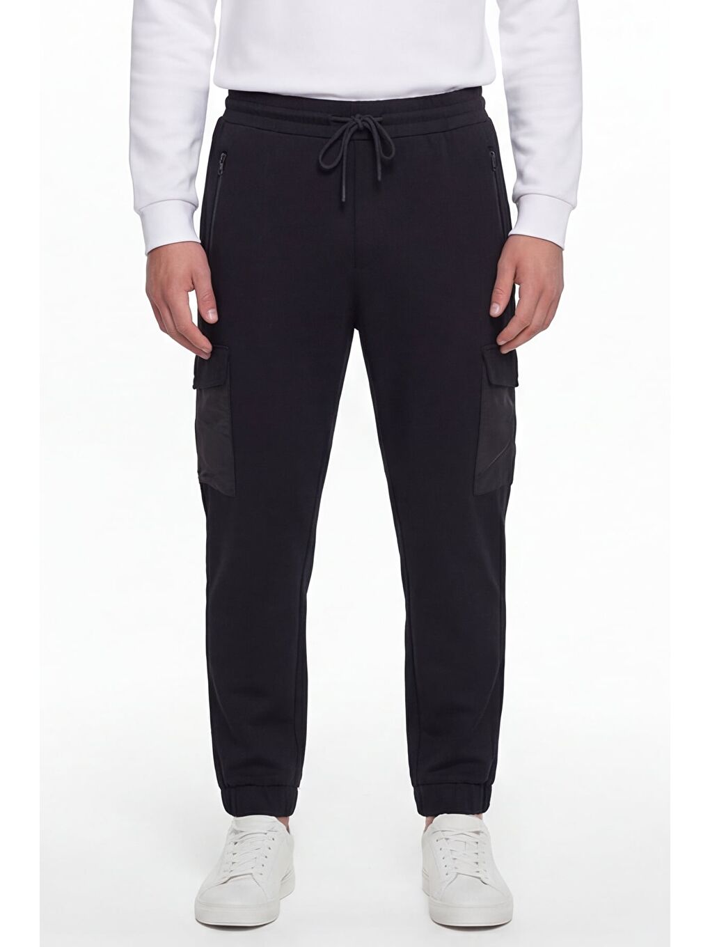 Giotelli Erkek Siyah Dar Kesim Slim Fit Pamuklu Lastikli Bel Kapaklı Cep Lastikli Paça Pantolon