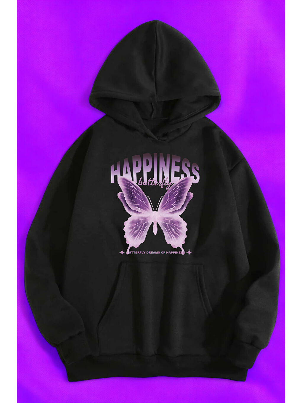 uyguntarz Siyah Happiness Baskılı Oversize Sweatshirt