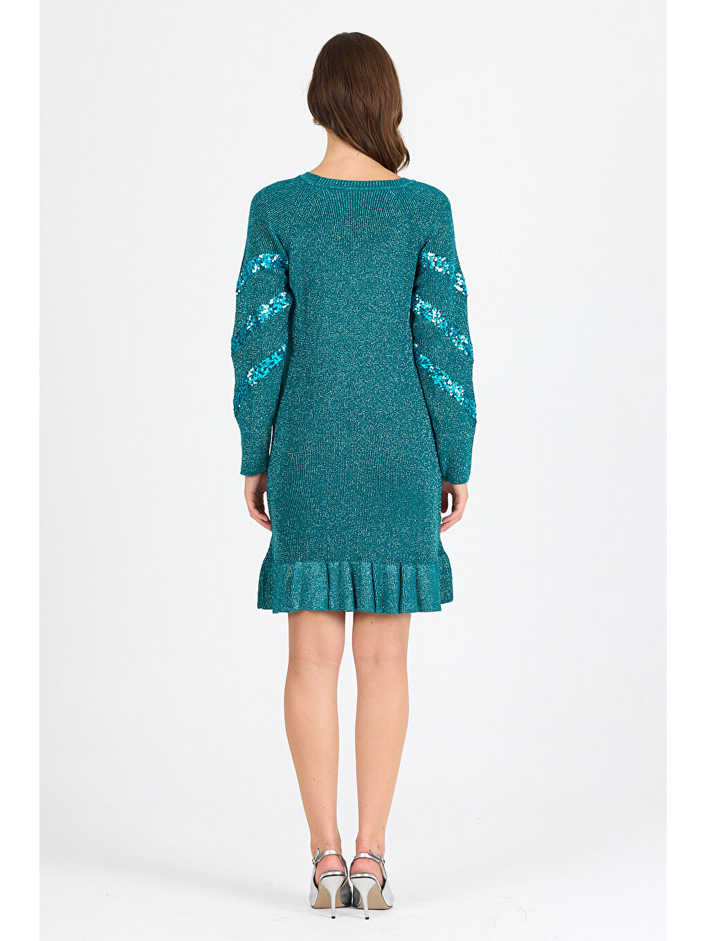 Petrol Kadın Bisiklet Yaka Sim Garnili Pul İşlemeli Eibise 3143 (Standart Beden s-m-l-xl Beden Uyumludur)-2