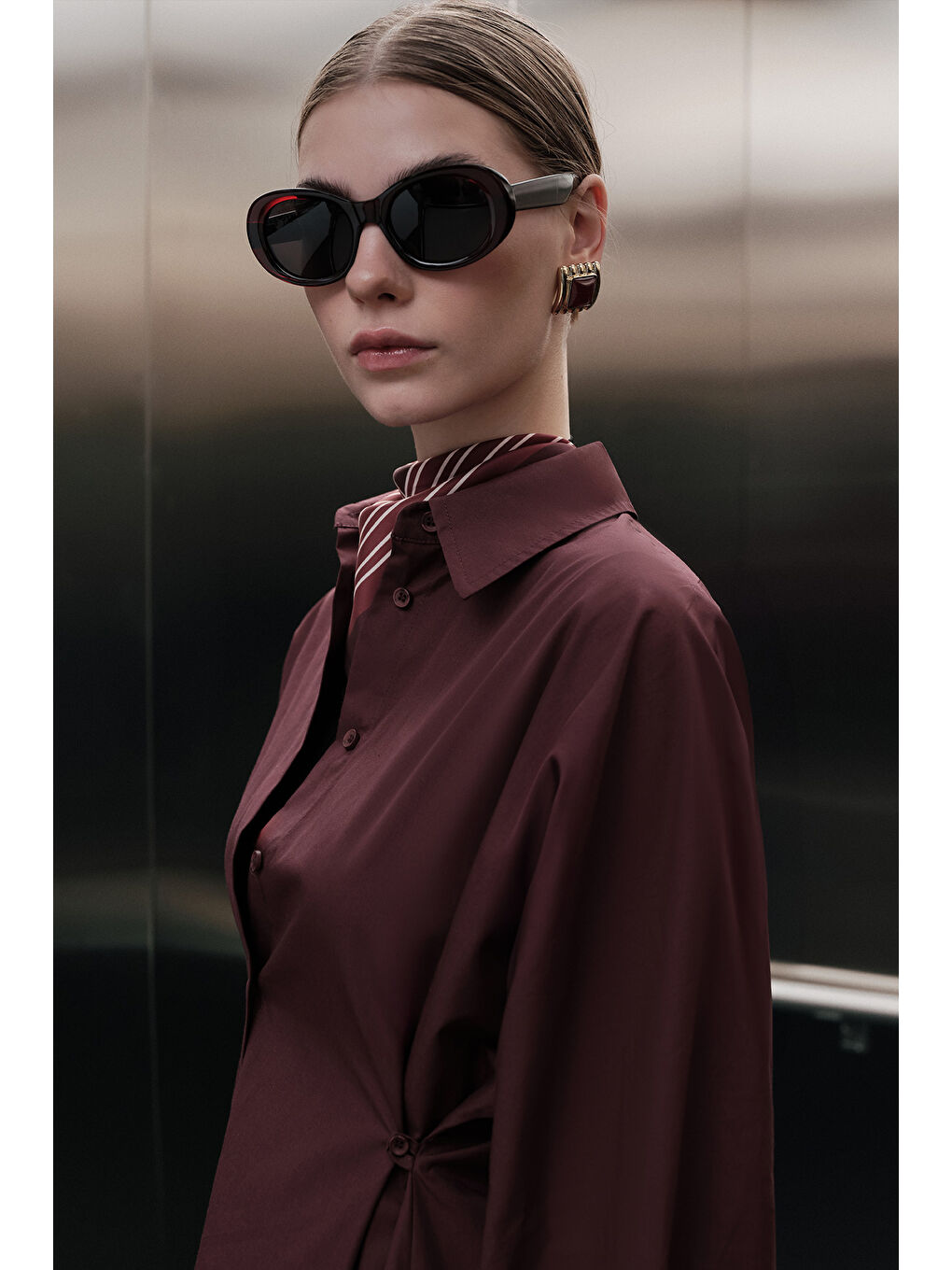 Desenli Saten Boyun Fuları Classıc- Bordo-1