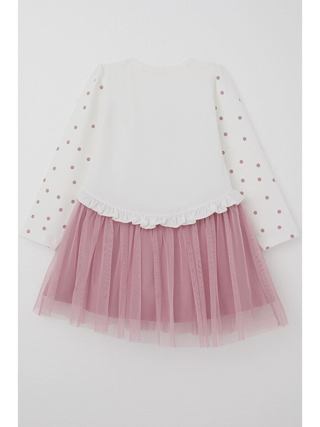 Kız Bebek Uzun Kollu Elbise Puantiye Desenli Havalı Kız Baskılı Ekru (1.5 Yaş)-1