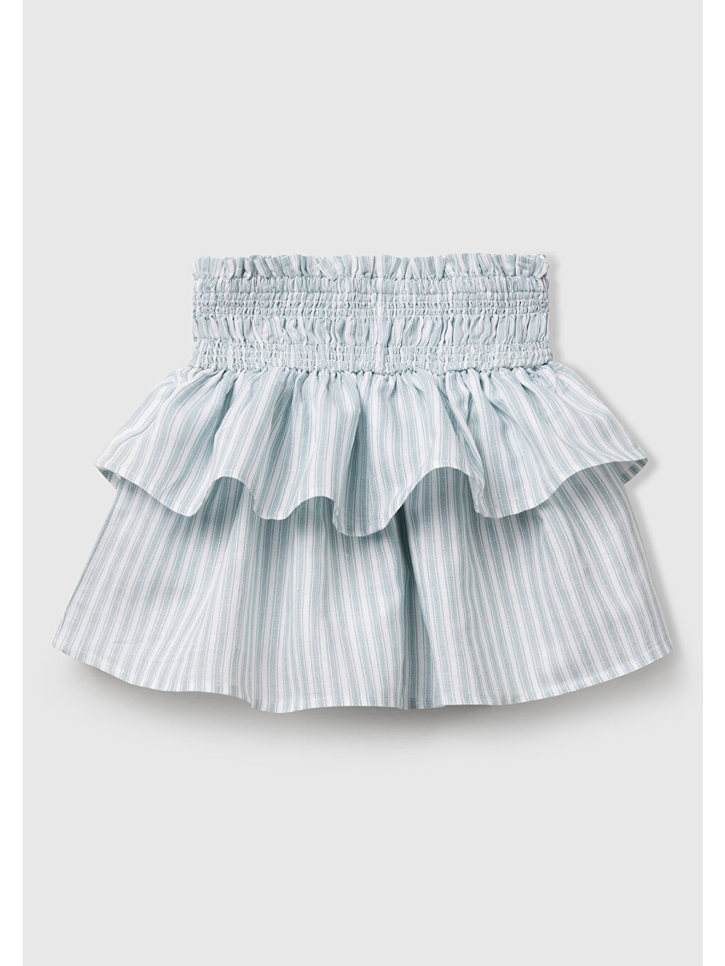 Kız Çocuk Yeşil Keten Karışımlı Tamamı Desenli Beli Büzgülü Katlı Etek-1