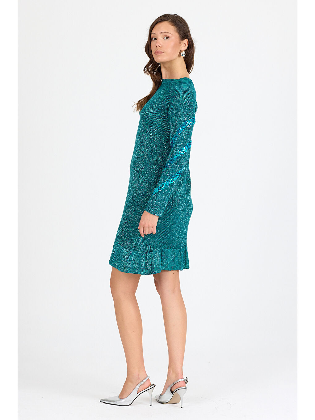 Petrol Kadın Bisiklet Yaka Sim Garnili Pul İşlemeli Eibise 3143 (Standart Beden s-m-l-xl Beden Uyumludur)-3