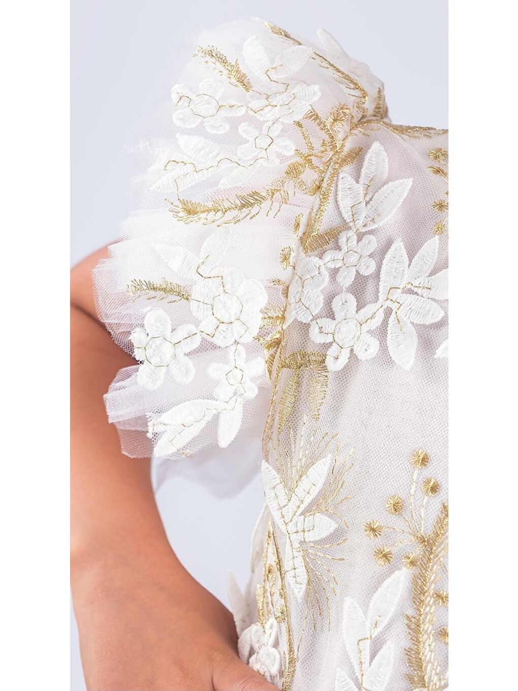 Ekru Kız Çocuk Nakışlı Tütü Etek Elbise MNK0578-8