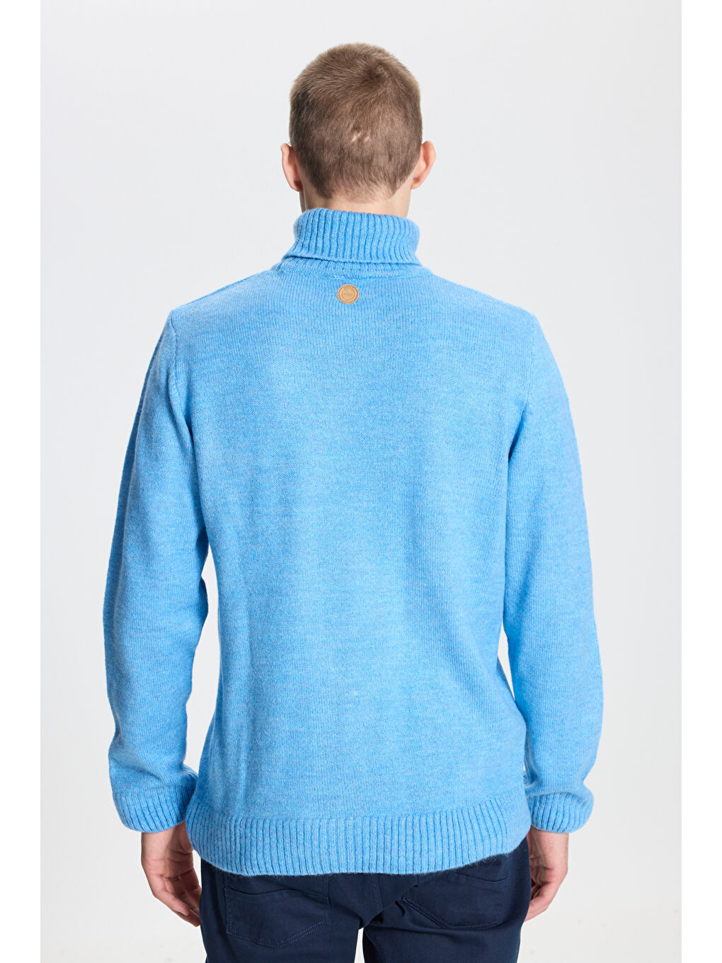 Erkek Mavi Standart Fit Normal Kesim Tam Balıkçı Yaka Triko-5