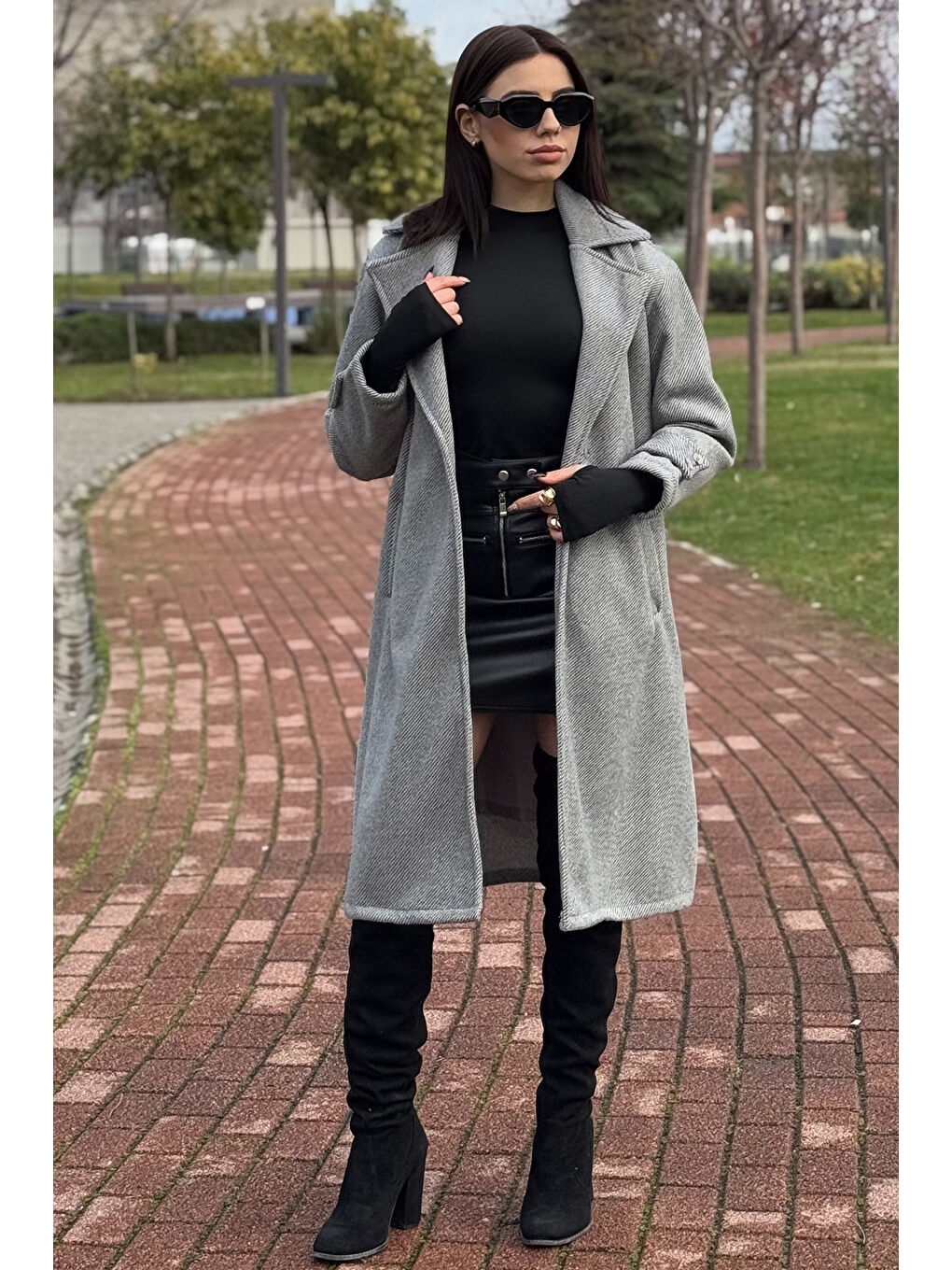 Gülseli Gri Astarlı Kruvaze Yaka Kadın Kaşe Kaban - 1