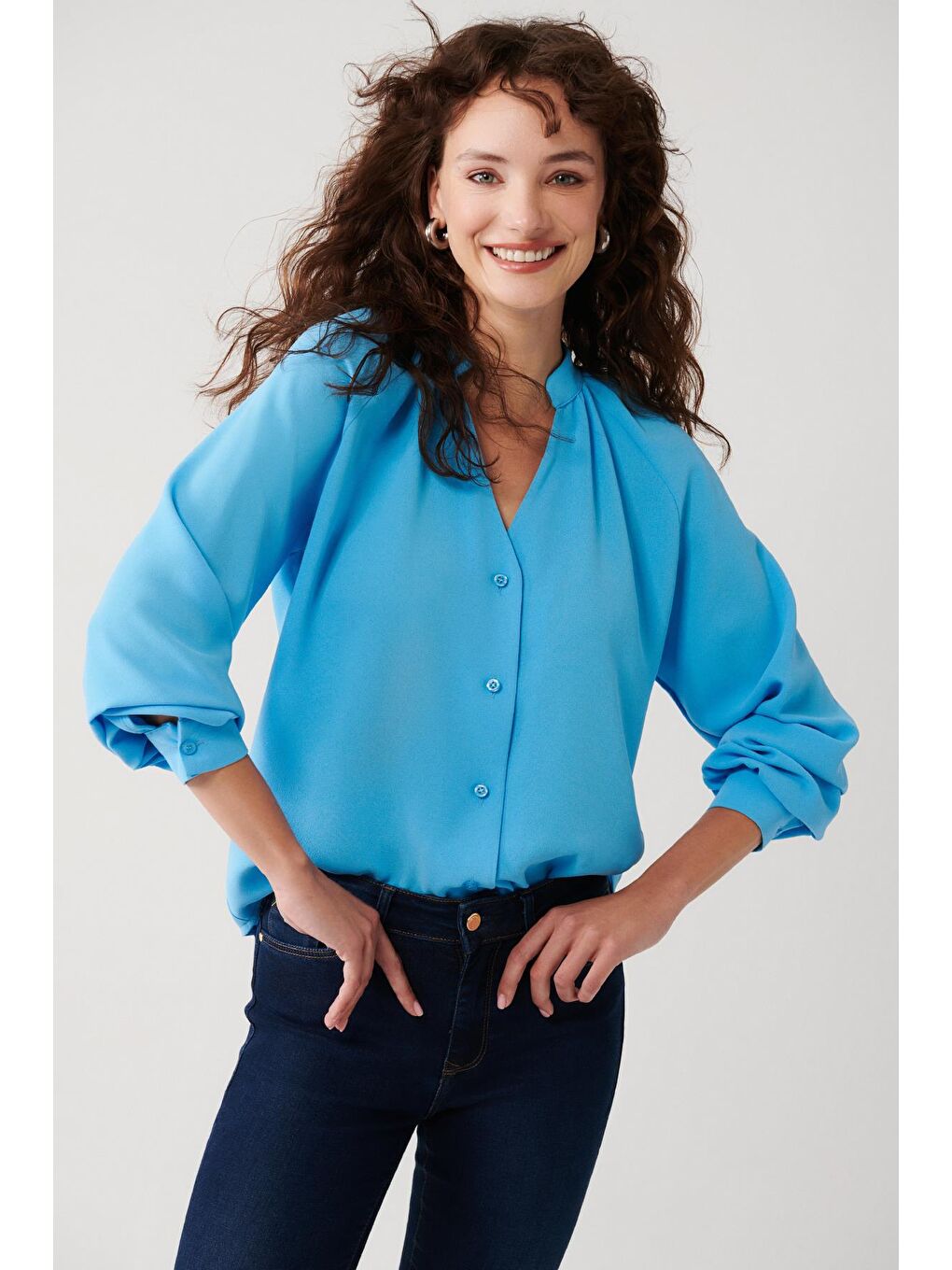 Pilise Detaylı Gömlek-Mavi
