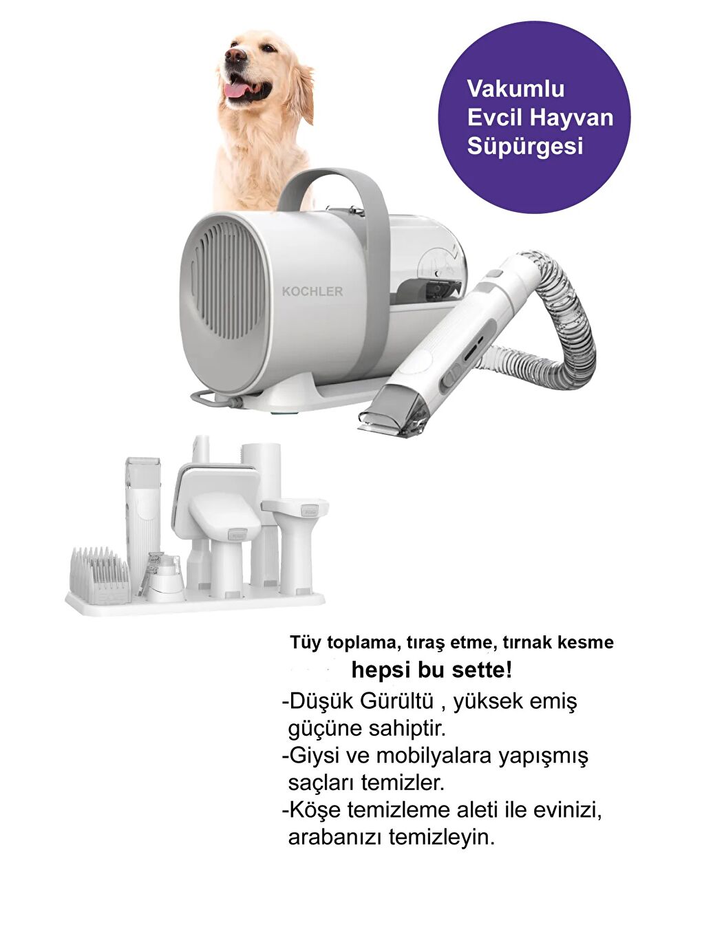 Profesyonel Kedi Köpek Hayvan Tüy Bakım Seti - Elektrikli Vakum-şarjlı Tıraş Ve Tüy Toplama Makinesi-1