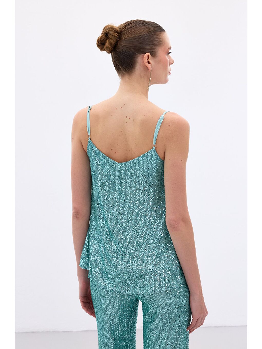 Yeşil Payet Detaylı Askılı Bluz - Mint-7