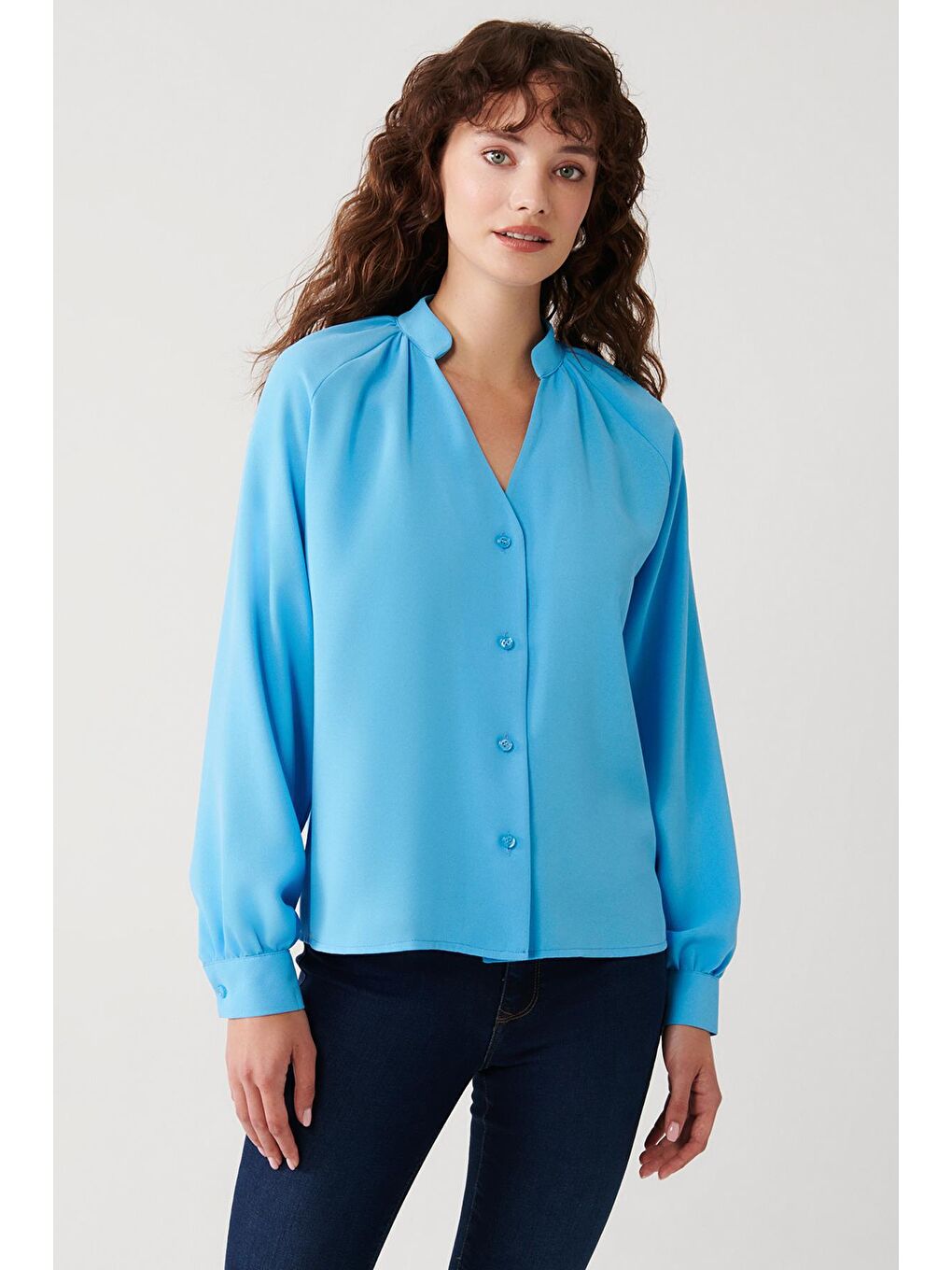 Pilise Detaylı Gömlek-Mavi-2