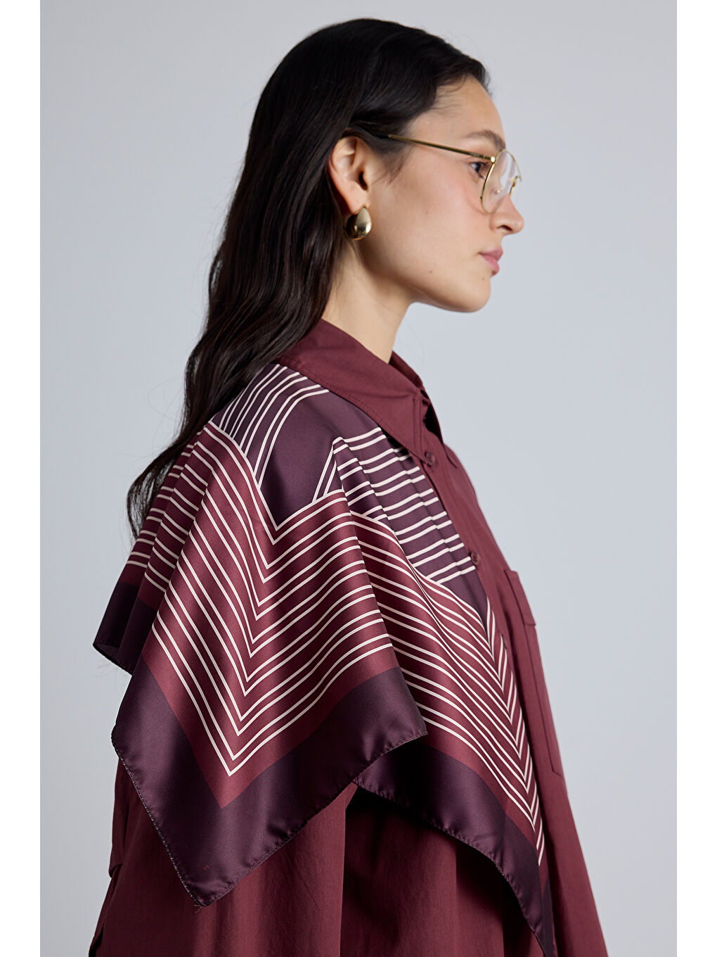 Desenli Saten Boyun Fuları Classıc- Bordo-3