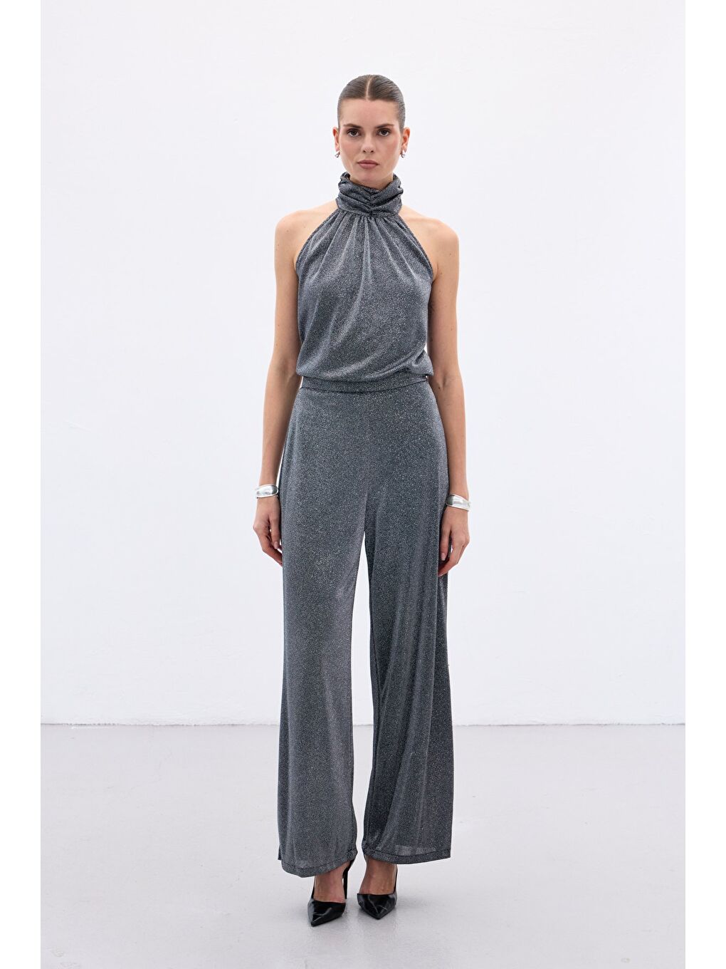 Kolsuz Parlak Bluz - Antrasit-1