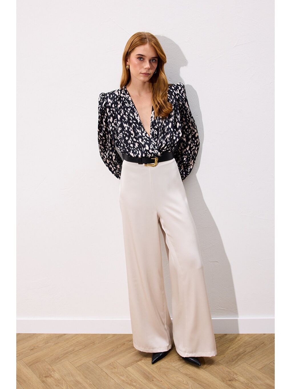 Kruvaze Bodysuit Bluz - Siyah-6