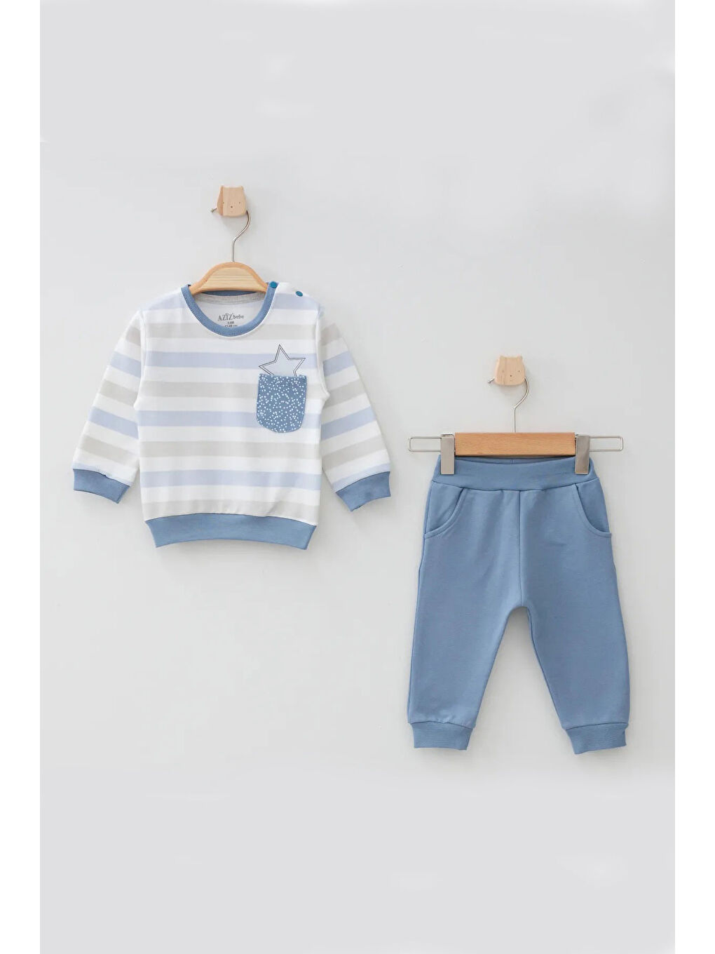 İndigo Erkek Bebek Yıldızlı Desenli Sweatshirt Pantolon 2 'li Alt Üst Bebek Takımı 3 Ay - 36 Ay