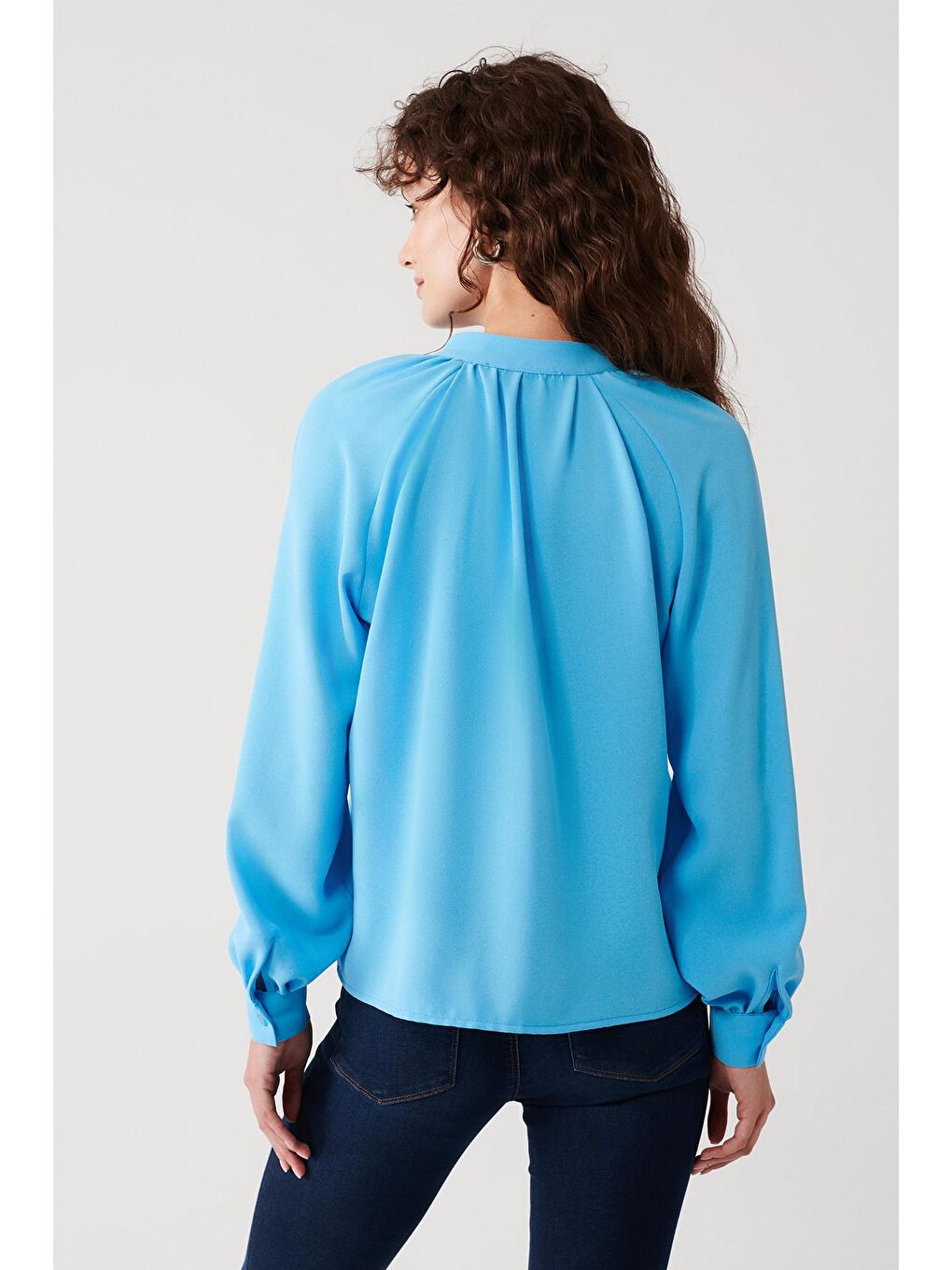 Pilise Detaylı Gömlek-Mavi-4