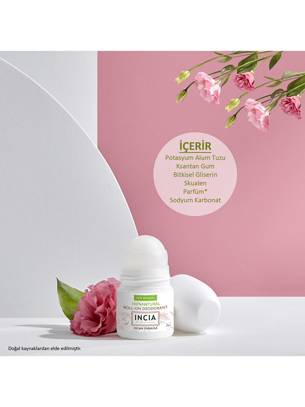 INCIA %100 Doğal Roll On Deodorant Kadınlar İçin Ter Kokusu Önleyici Lekesiz 50 ml - 2