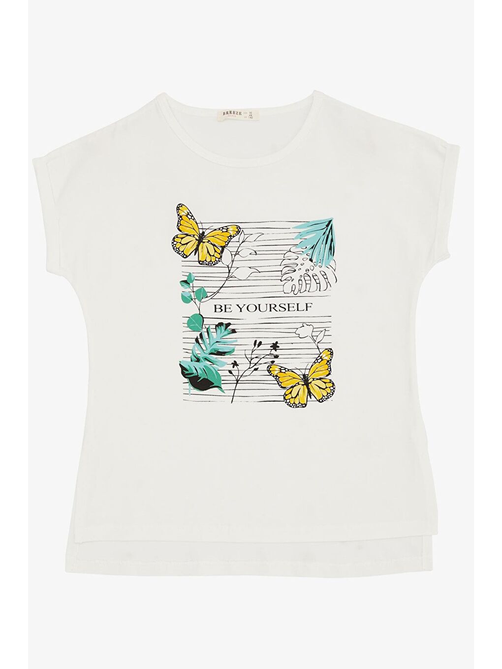 Kız Çocuk Tişört Kelebek & Çiçek Baskılı Beyaz (10-16 Yaş)