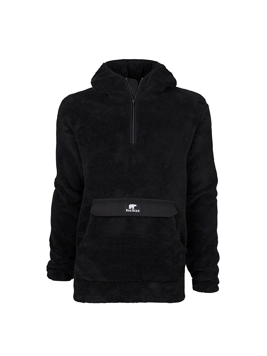 Inuit Plush Fermuarlı Sweatshirt Siyah Pelüş Kanguru Cep Erkek Kapüşonlu Fermuarlı Sweatshirt-1