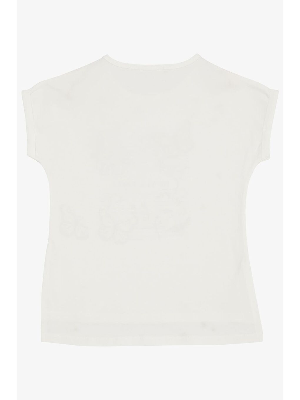 Kız Çocuk Tişört Kelebek & Çiçek Baskılı Beyaz (10-16 Yaş)-1