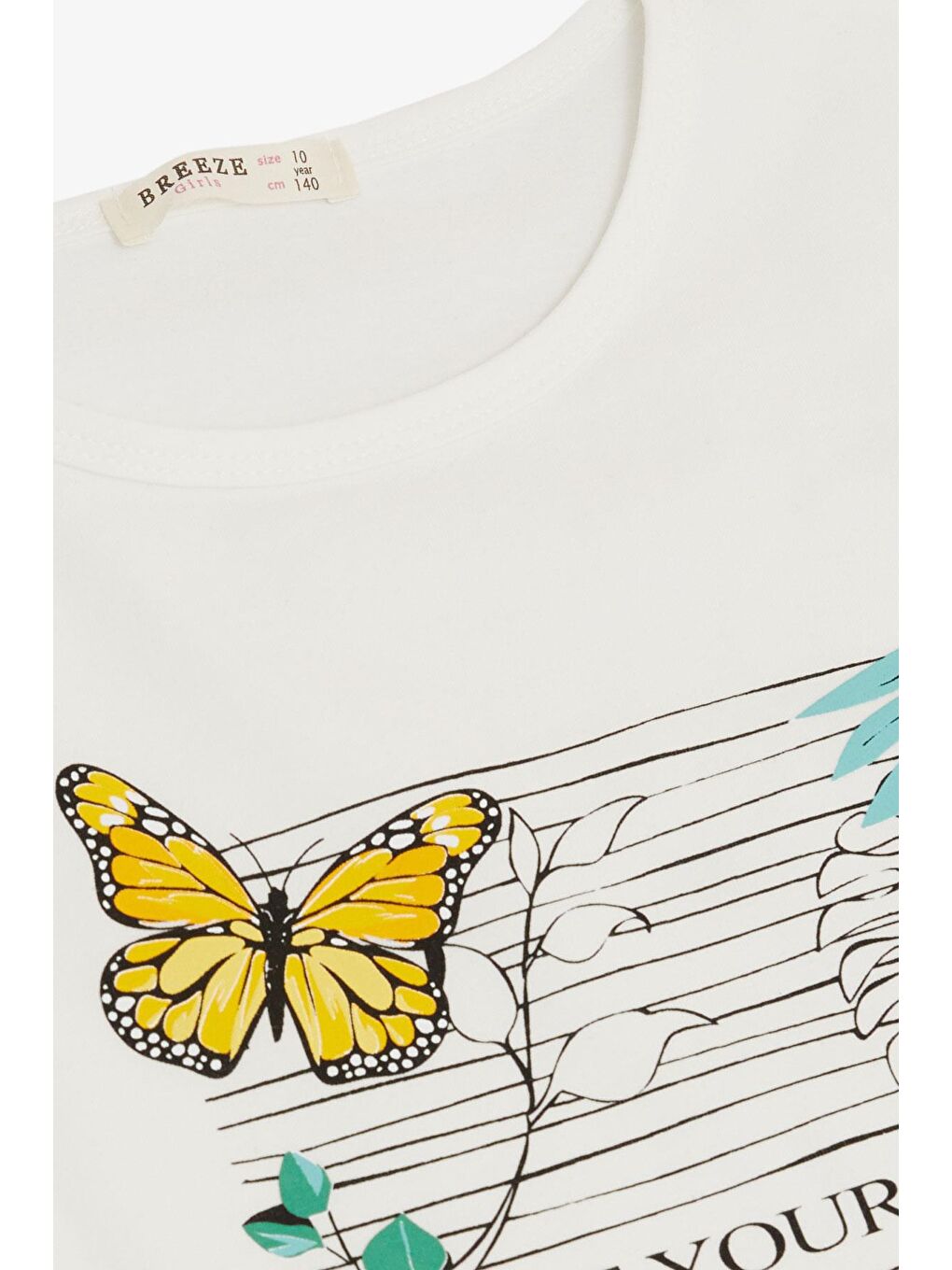 Kız Çocuk Tişört Kelebek & Çiçek Baskılı Beyaz (10-16 Yaş)-2