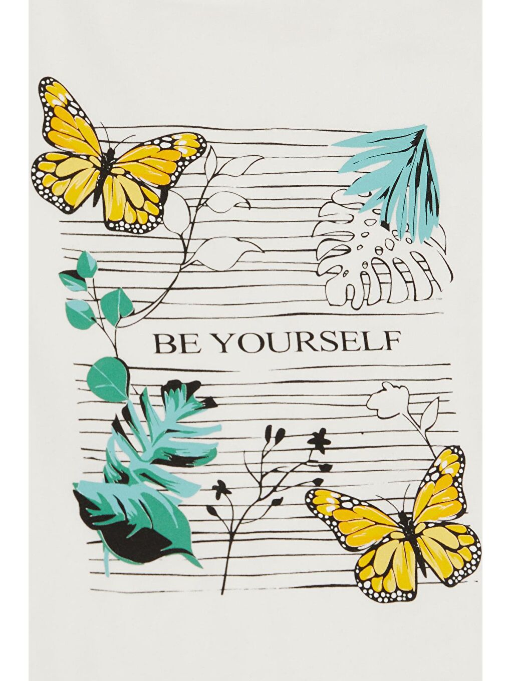 Kız Çocuk Tişört Kelebek & Çiçek Baskılı Beyaz (10-16 Yaş)-3