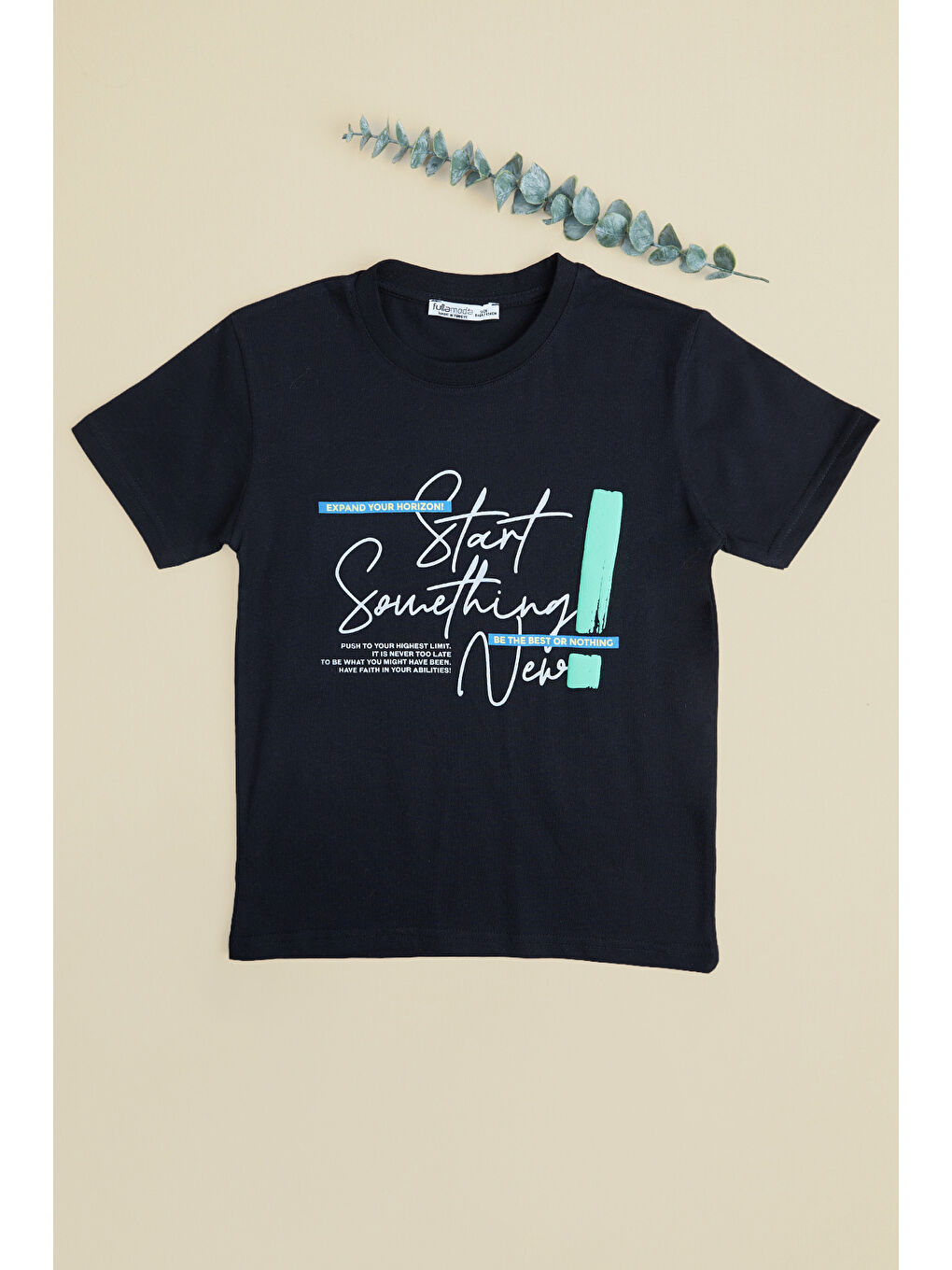 Siyah Yazı Baskılı Bisiklet Yaka Erkek Çocuk Tişört