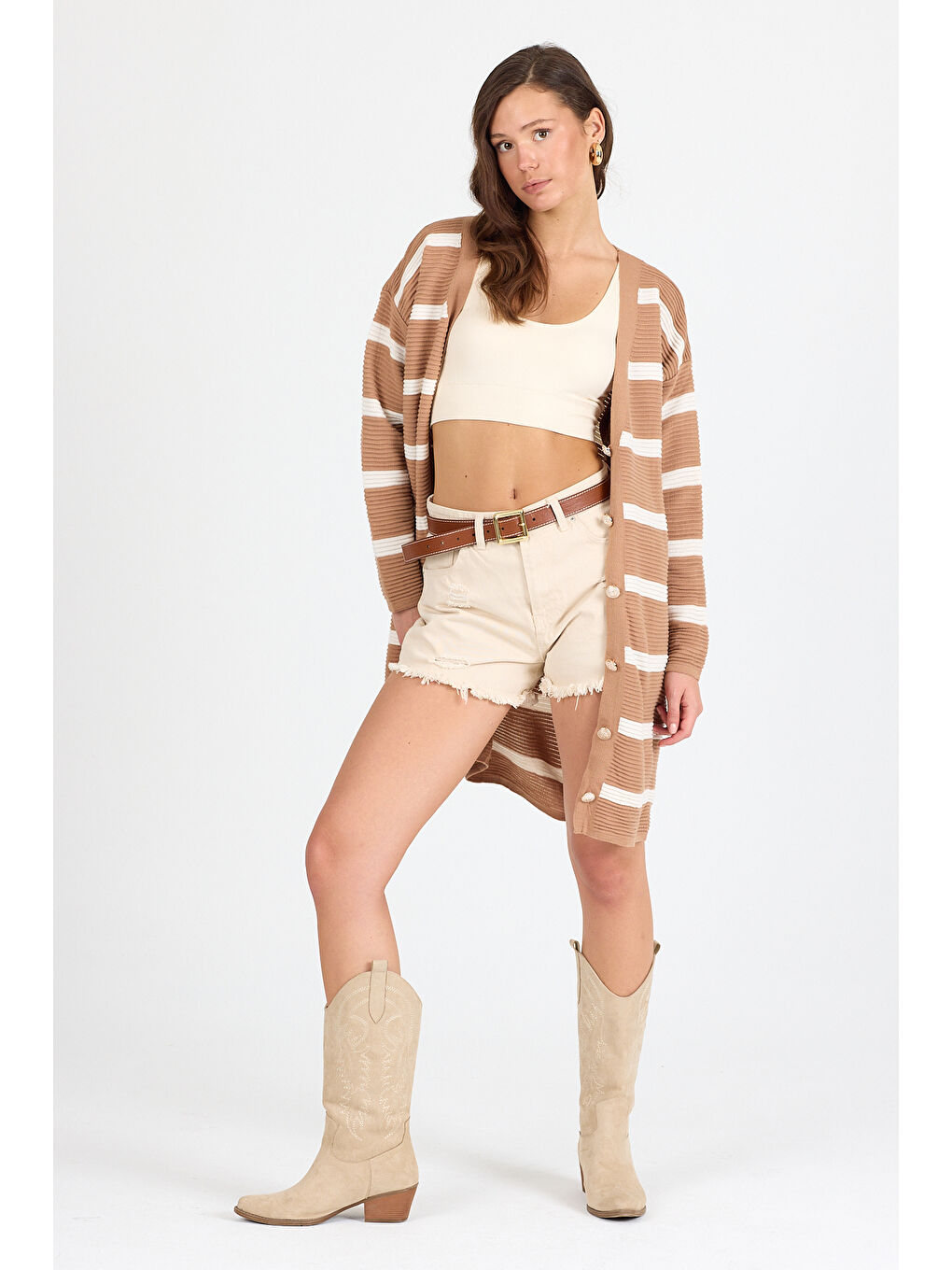 Bej Kadın Triko Hırka 3090 (Standart Beden s-m-l-xl Beden Uyumludur)