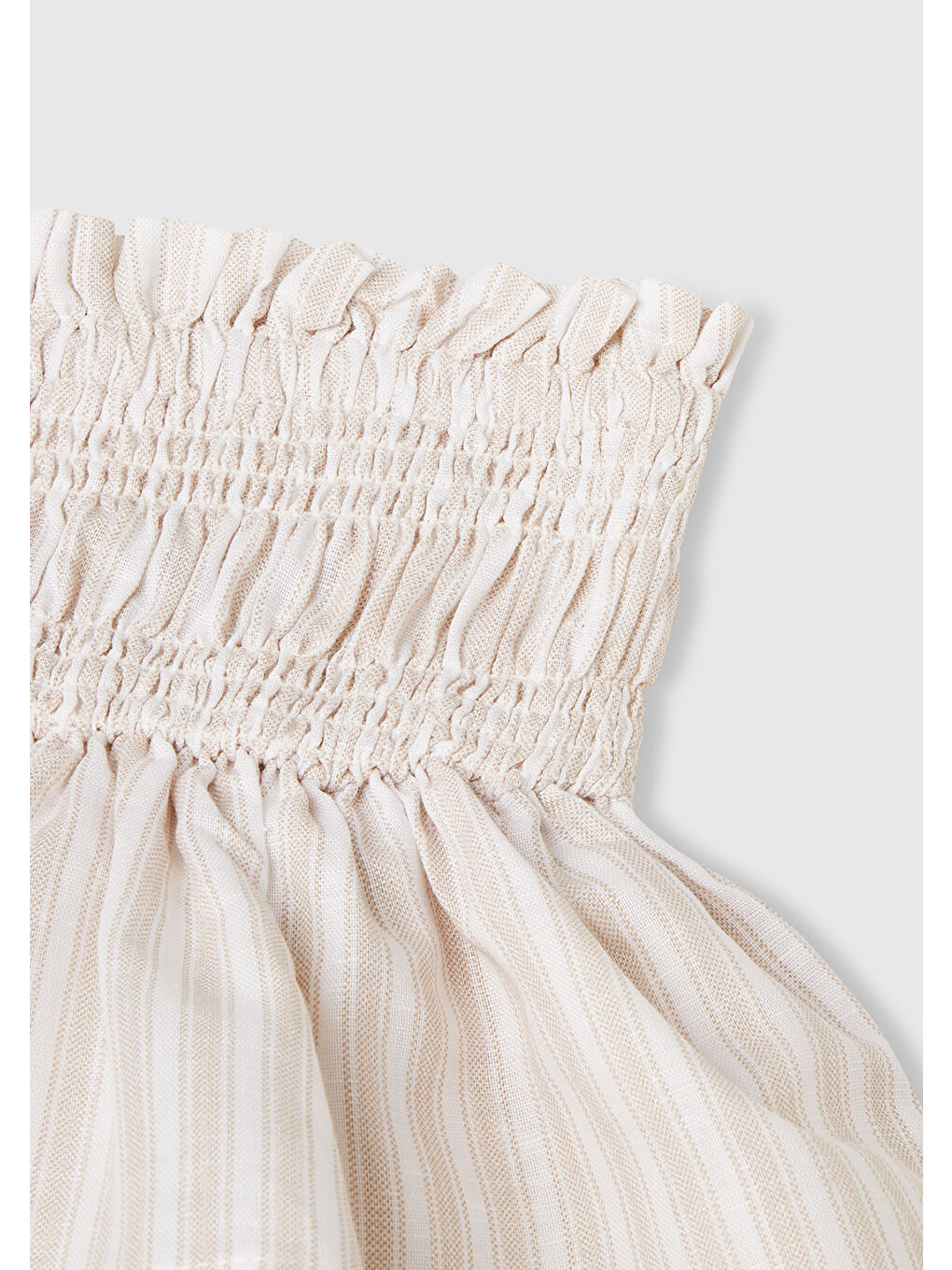 Kız Çocuk Ekru Keten Karışımlı Tamamı Desenli Beli Büzgülü Katlı Etek-2