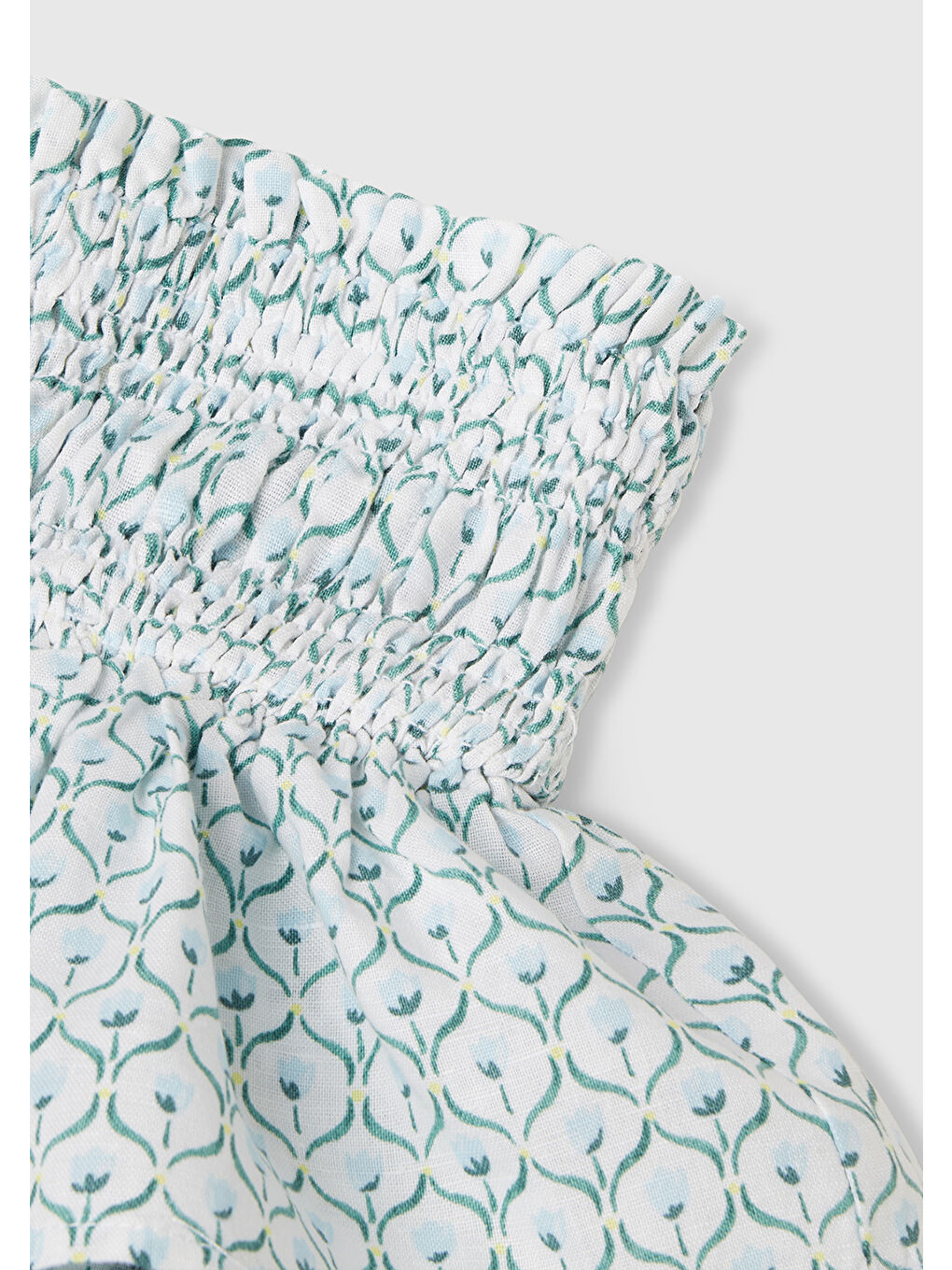 Kız Çocuk Buz Mavi Keten Karışımlı Tamamı Desenli Beli Büzgülü Katlı Etek-2