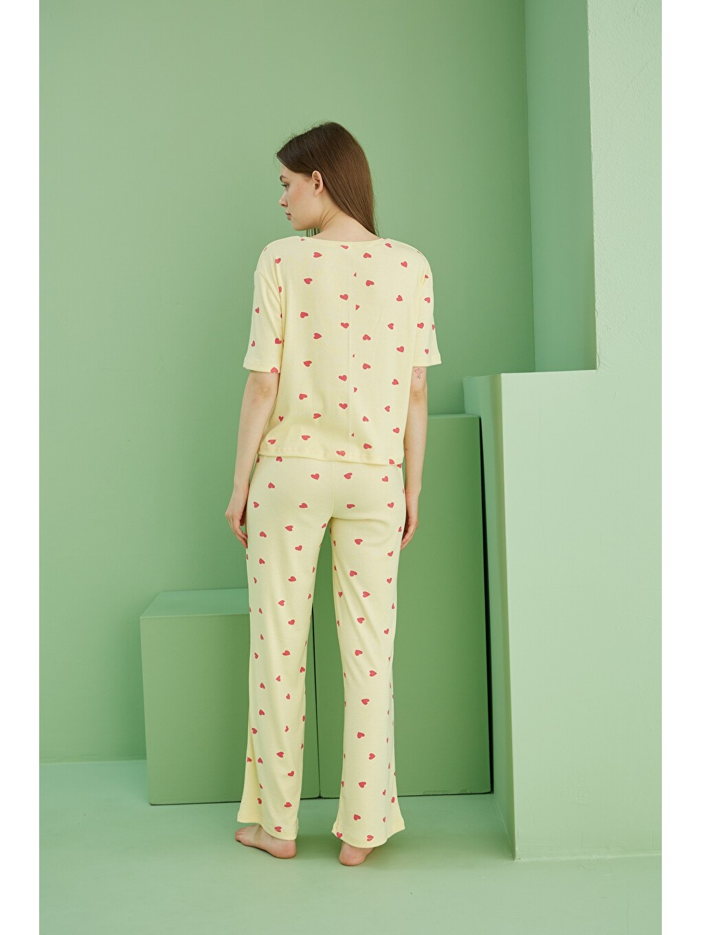 Sarı Fitilli Kaşkorse Örme Pijama Takım-3
