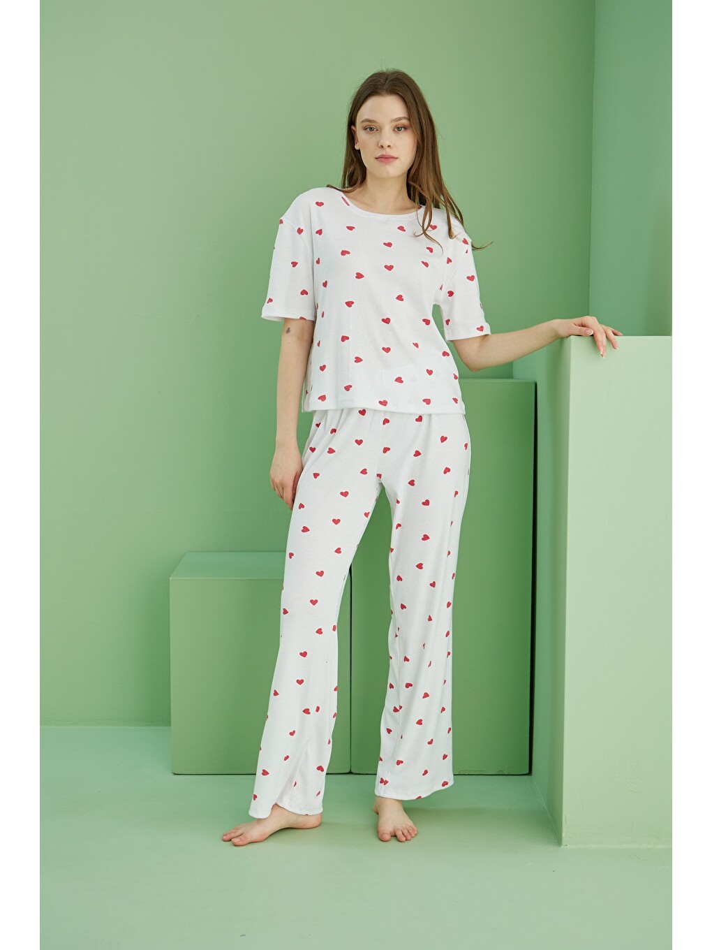 Beyaz Fitilli Kaşkorse Örme Pijama Takım-2