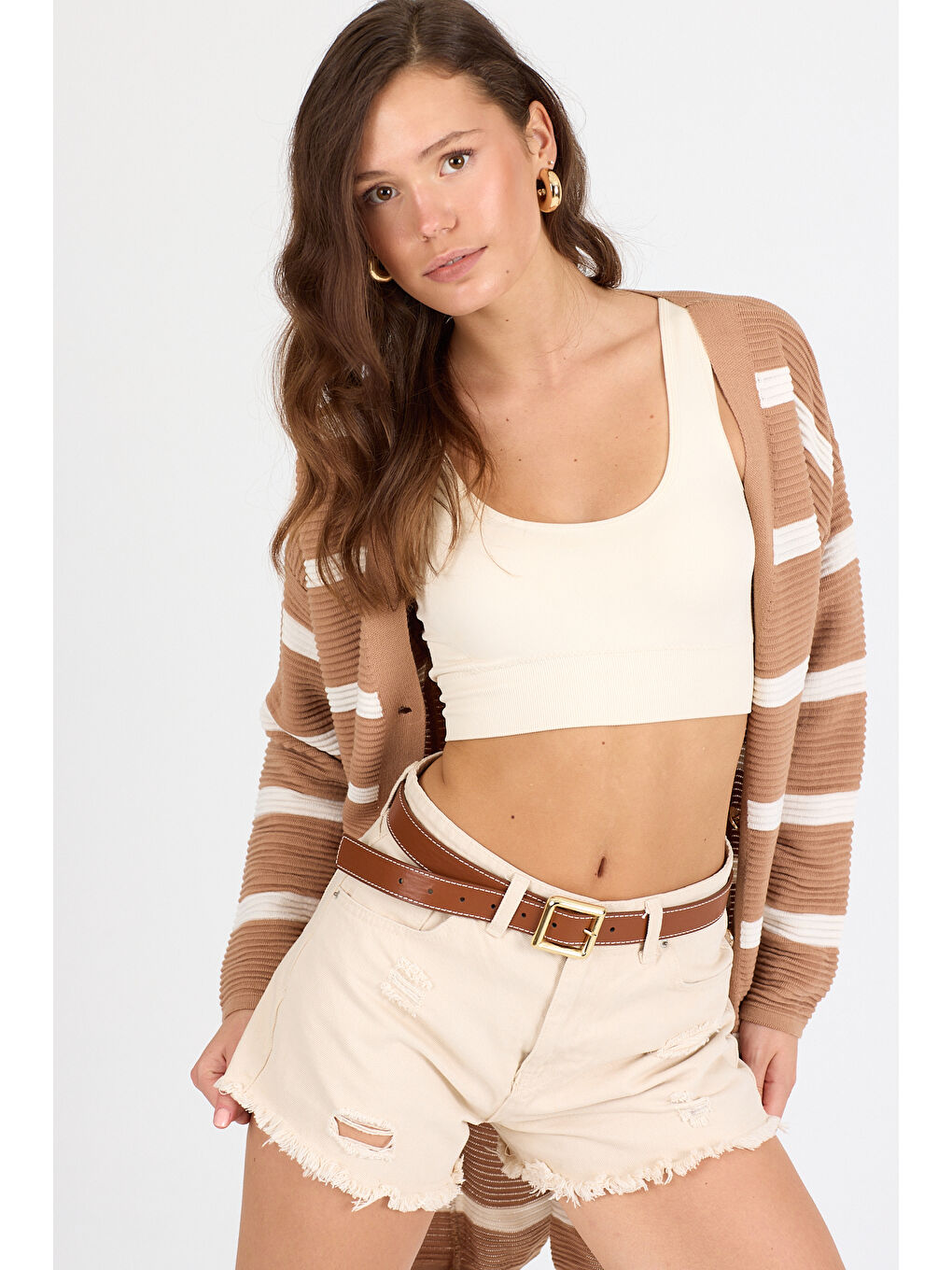 Bej Kadın Triko Hırka 3090 (Standart Beden s-m-l-xl Beden Uyumludur)-1