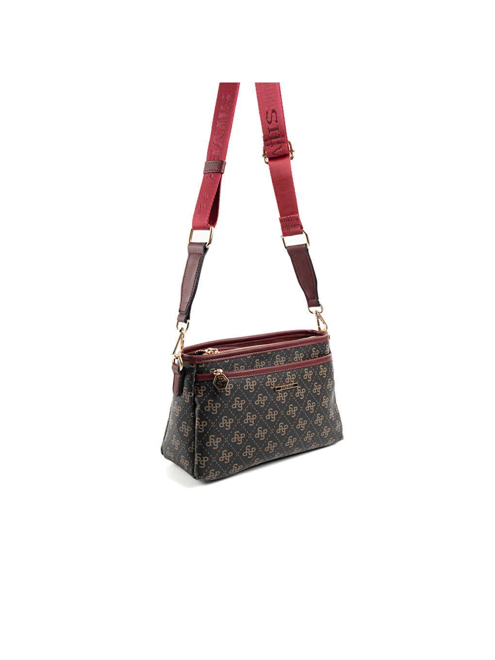 Kahverengi Kadın Çapraz Çanta 1184-48238 SILVER POLO ÇAPRAZ BAYAN ÇANTASI M178 KAHVE SARI-MAT BORDO-1