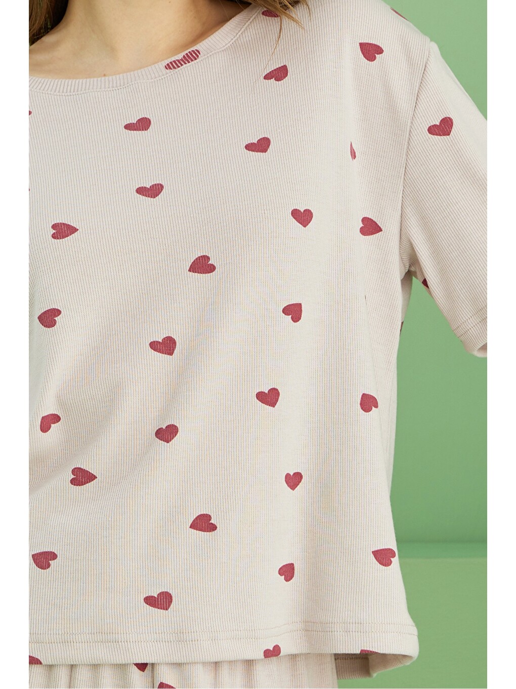 Bej Fitilli Kaşkorse Örme Pijama Takım-1