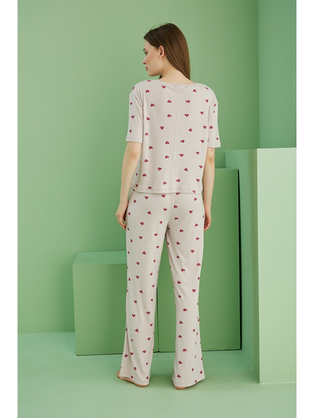 Bej Fitilli Kaşkorse Örme Pijama Takım-3
