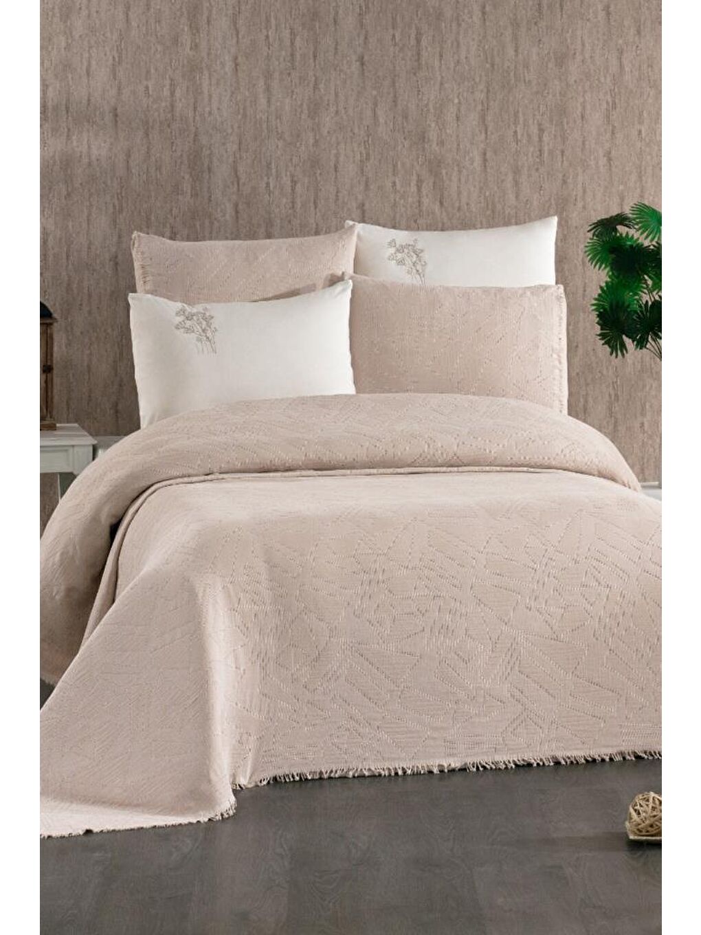 Bej Relax 7 Parça %100 Pamuk Gelin Set Vizon