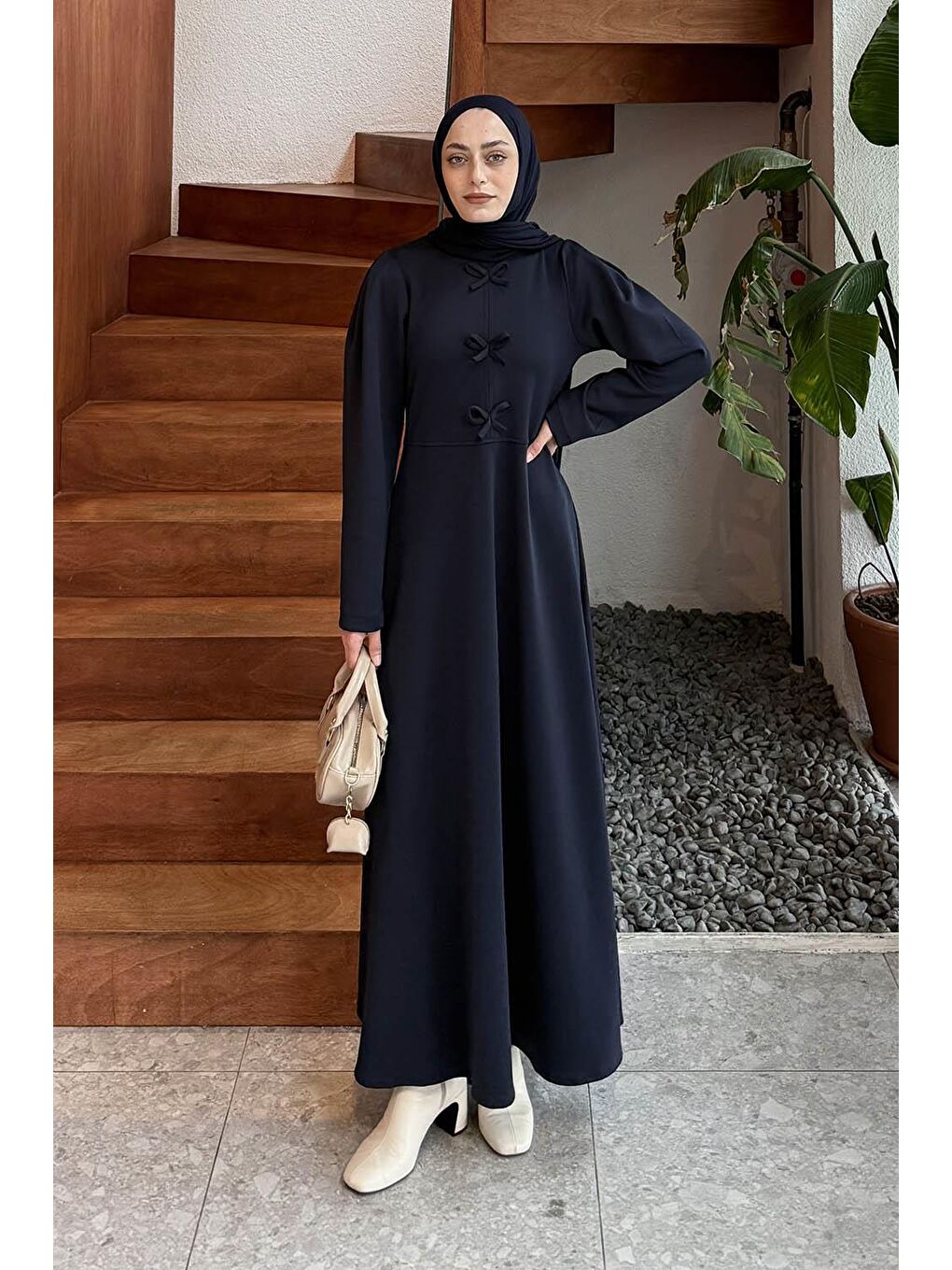 Kurdela Detaylı Scuba Elbise Lacivert