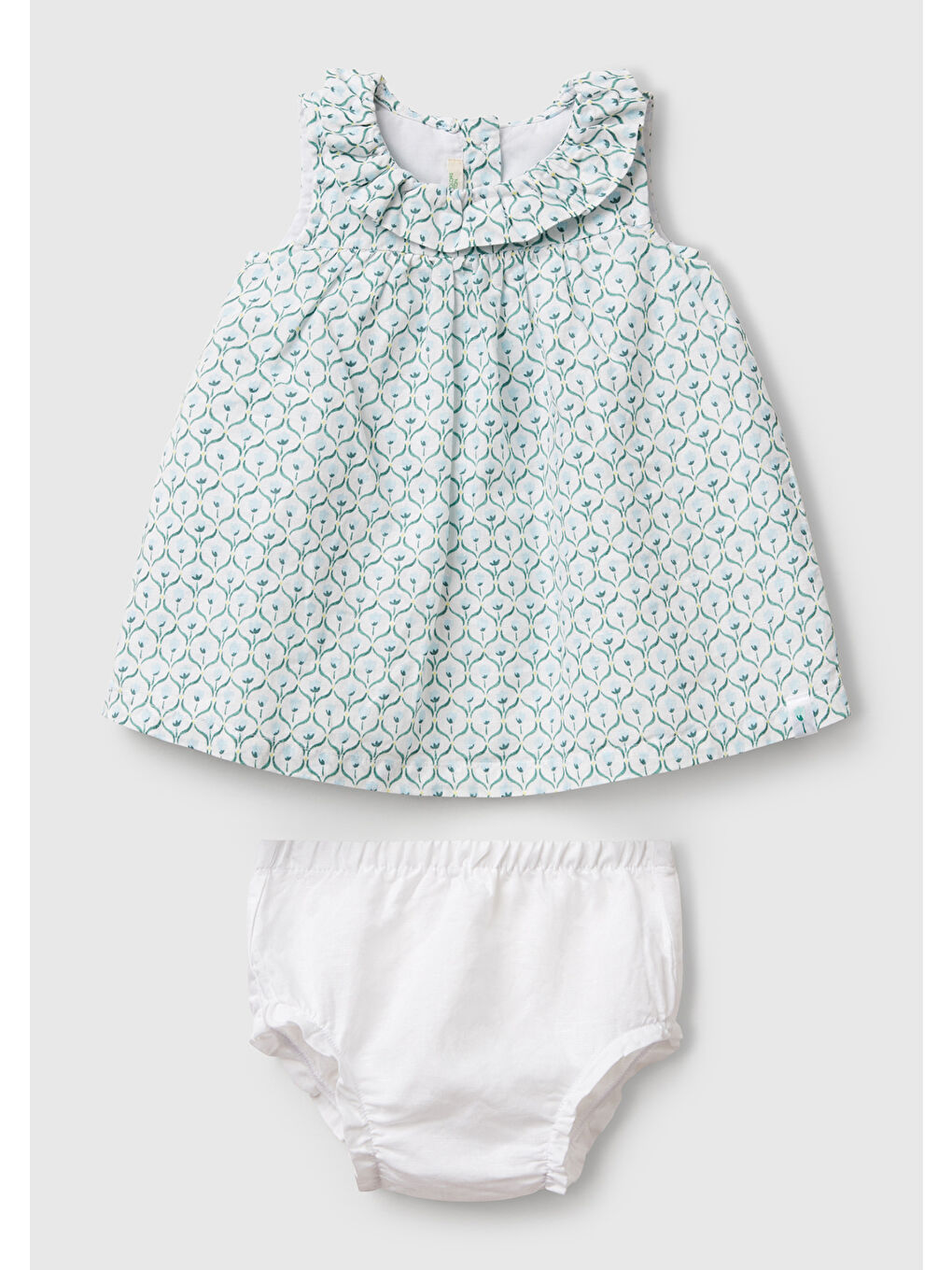 Bebek Buz Mavi Tamamı Desenli Yüksek Robalı Külot Takımlı Elbise