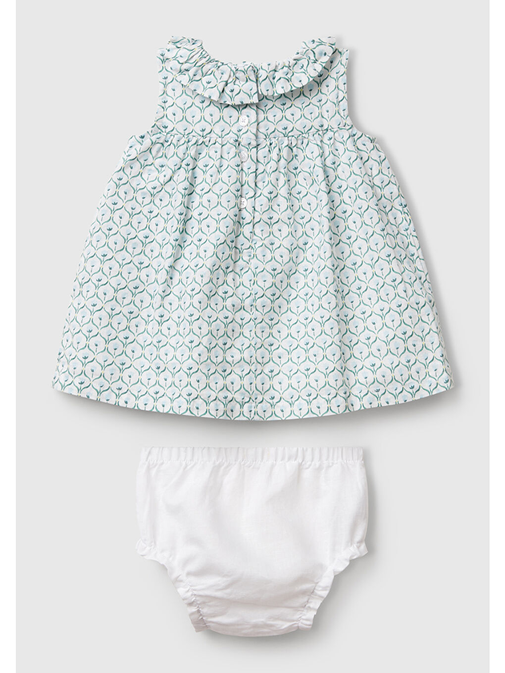 Bebek Buz Mavi Tamamı Desenli Yüksek Robalı Külot Takımlı Elbise-1