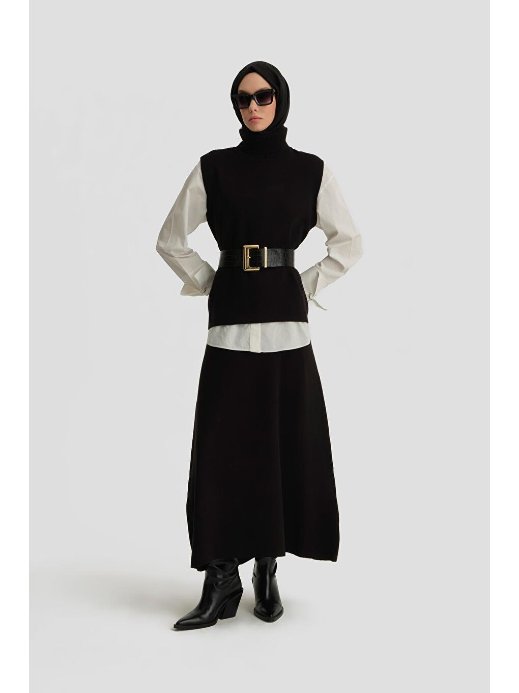 Sıfır Kol Kazak Etekli Takım 24Kd4220 Siyah