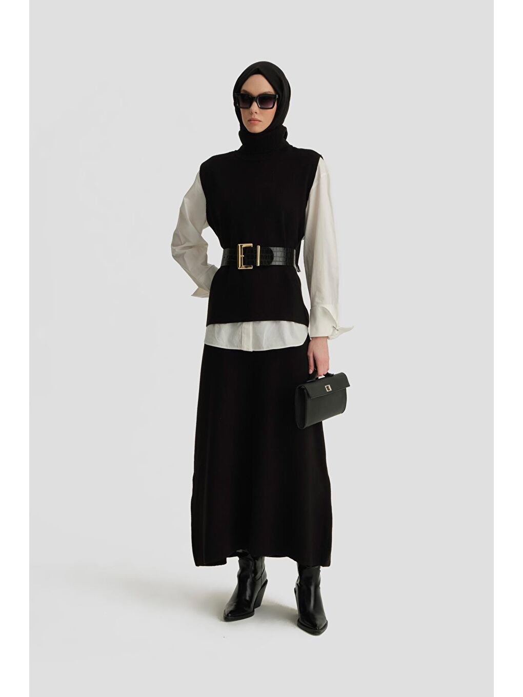 Sıfır Kol Kazak Etekli Takım 24Kd4220 Siyah-1